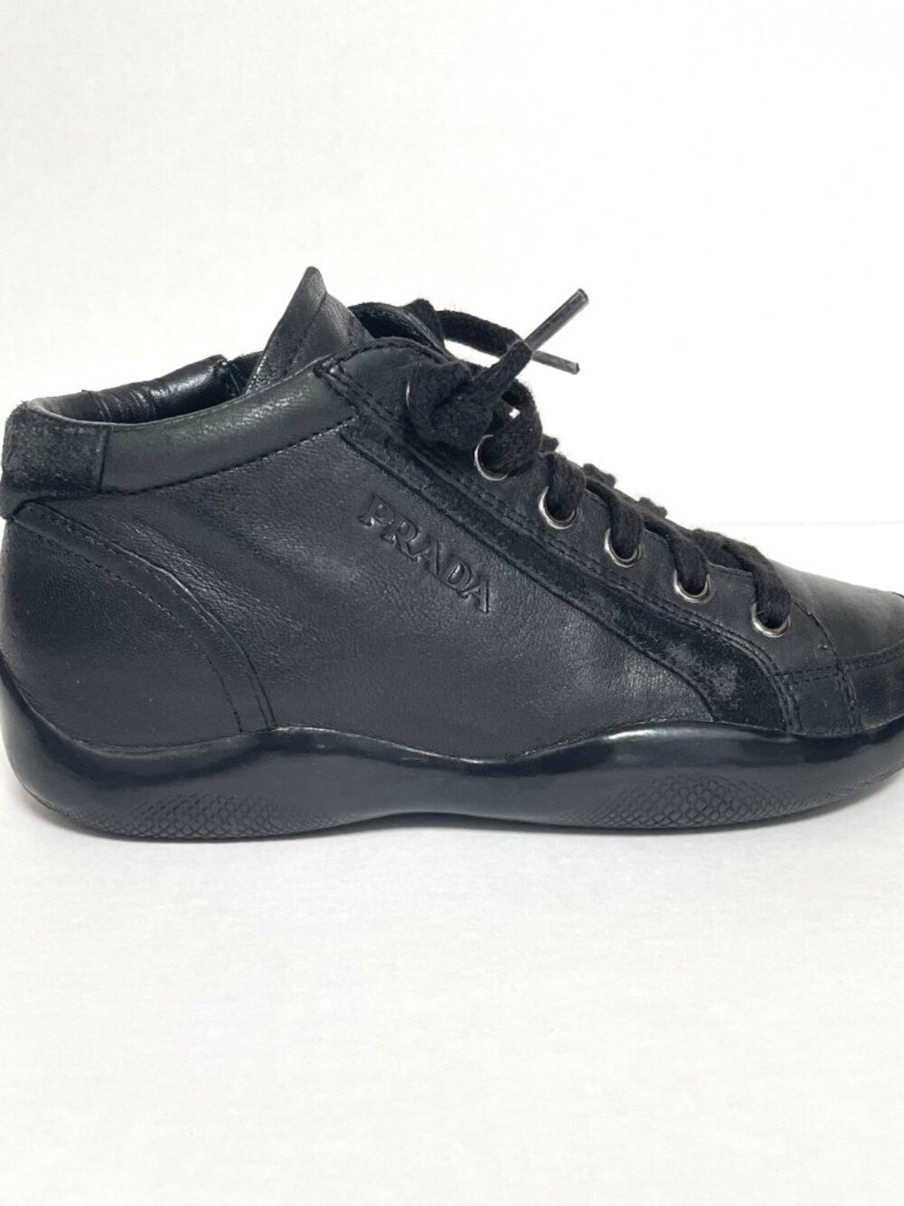 Prada Girls Black Leather Sneakers Low Top 12 - Picture 3 of 10